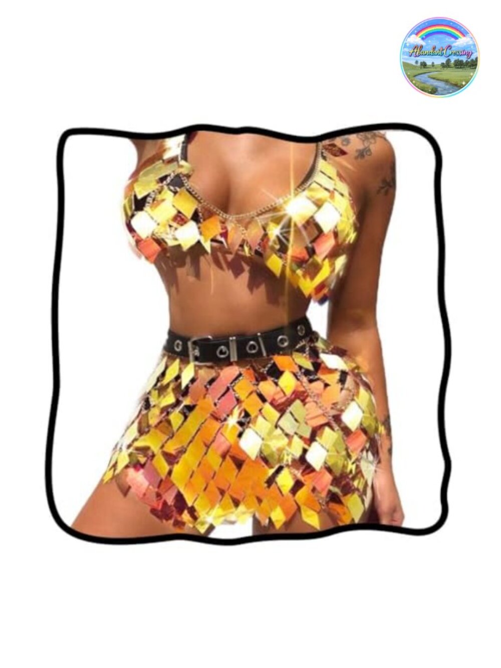 Sequin 2 Piece Body Chain Set Sleeveless Fitted Rave Outfit for Women